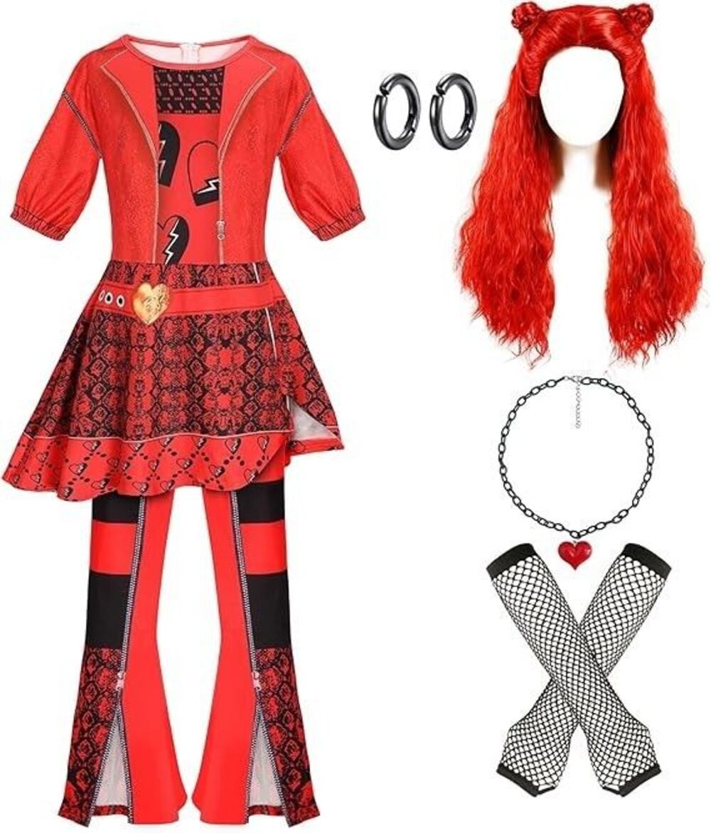 Rise of Red Girls Cosplay Costume Set 5-6yr Wig, Necklace, Outfit NEW